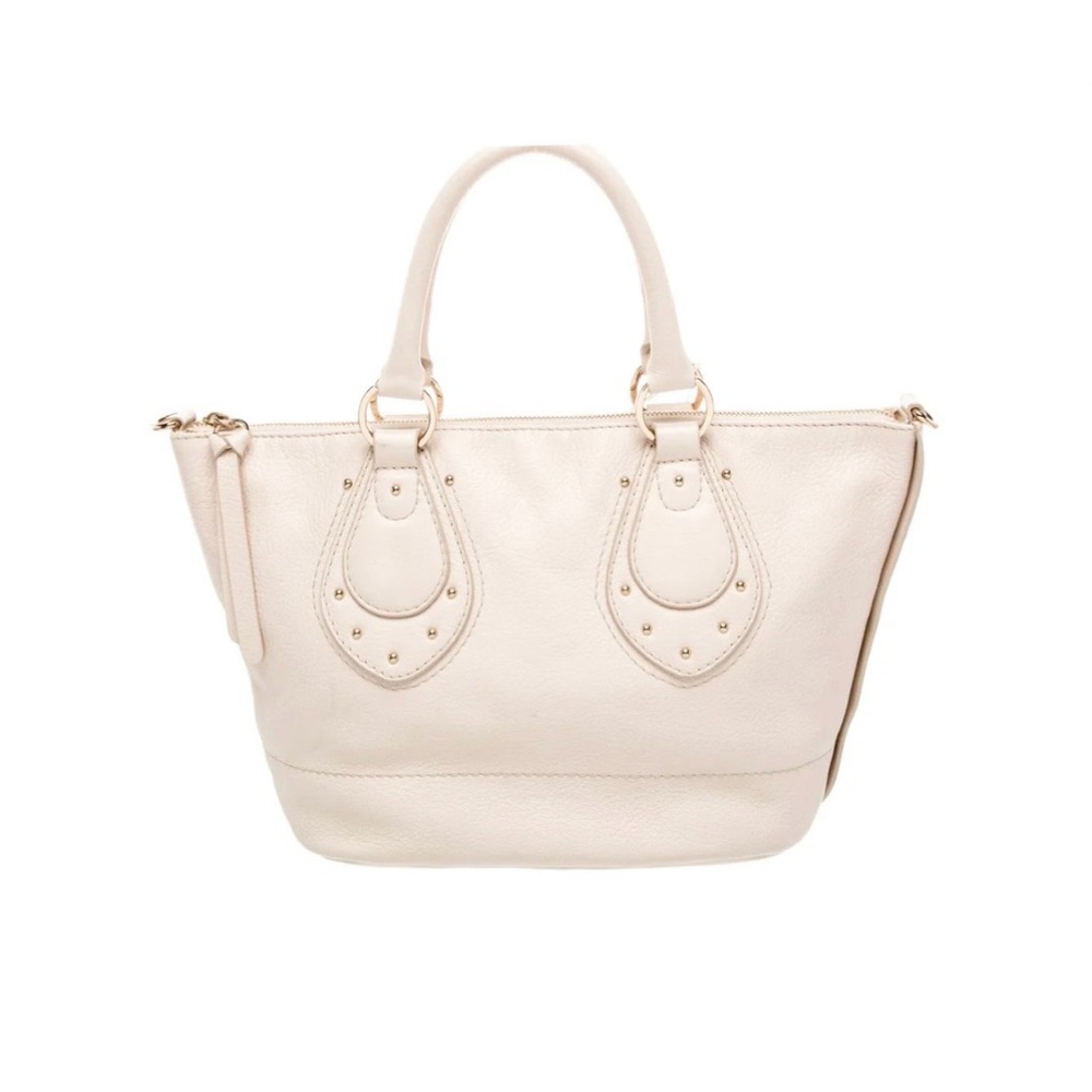 See By Chloe Cream Leather Crossbody Tote with Stud Accents